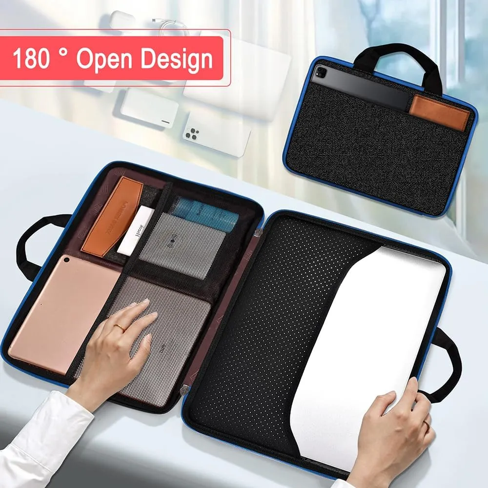 Hseok Laptop Case 13.3-14 inch Briefcase Handbag, Water-Resistant and Shockproof Computer Sleeve Compatible with MacBook Pro 14", Mac Air/Pro 13.3" and 13"-14" Notebooks Chromebooks,Black-Blue