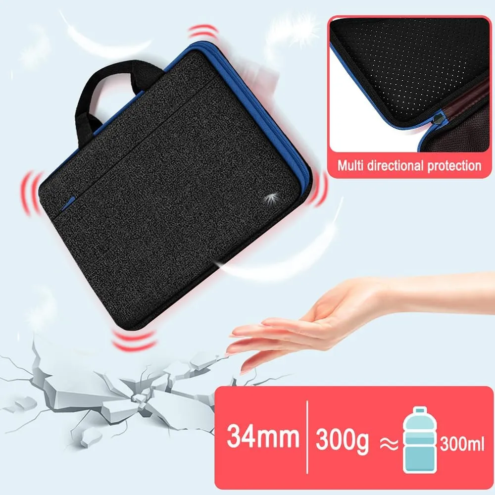 Hseok Laptop Case 13.3-14 inch Briefcase Handbag, Water-Resistant and Shockproof Computer Sleeve Compatible with MacBook Pro 14", Mac Air/Pro 13.3" and 13"-14" Notebooks Chromebooks,Black-Blue