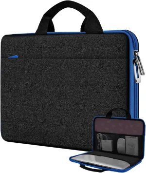 Hseok Laptop Case 13.3-14 inch Briefcase Handbag, Water-Resistant and Shockproof Computer Sleeve Compatible with MacBook Pro 14", Mac Air/Pro 13.3" and 13"-14" Notebooks Chromebooks,Black-Blue