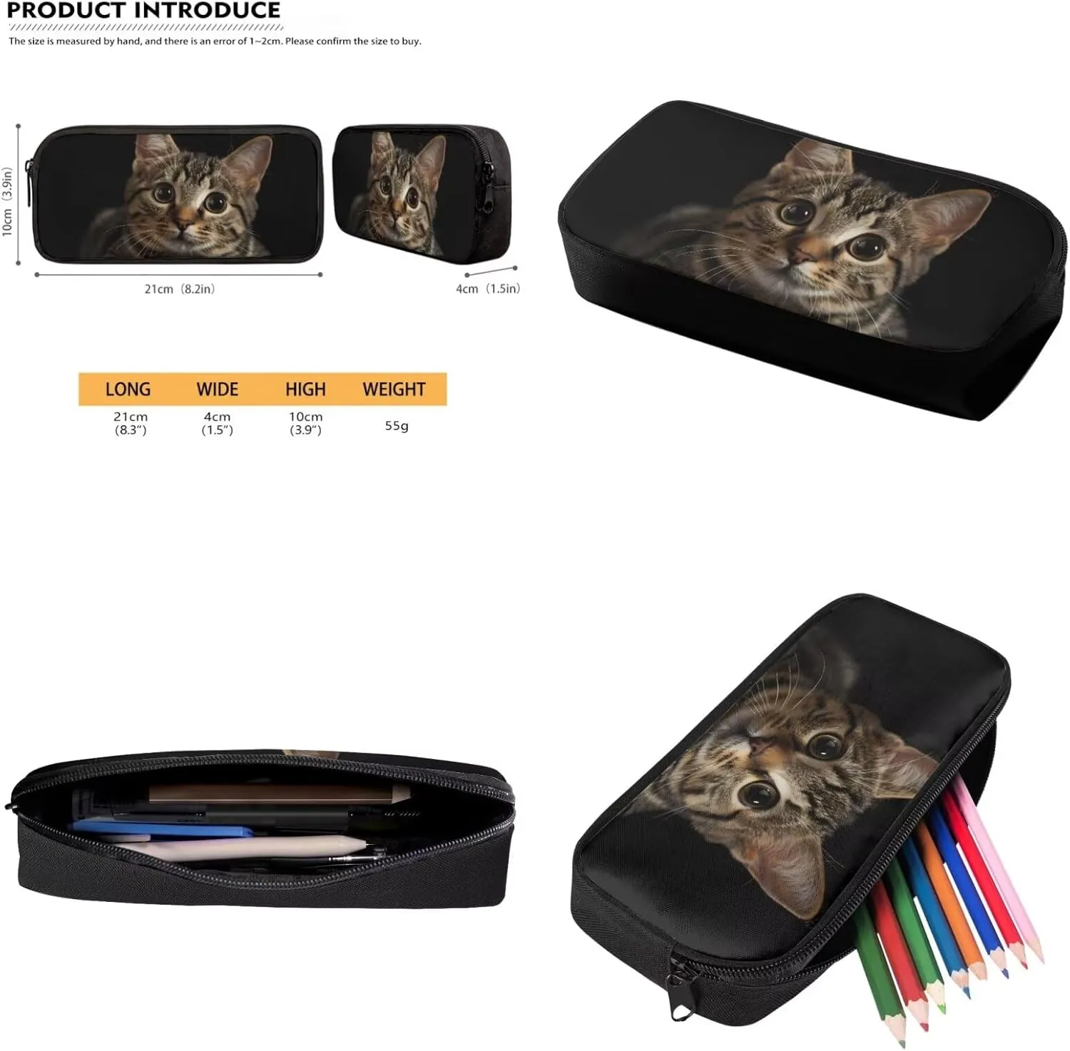 HUGS IDEA 3d Cat Backpack with Lunch Box Cute Animal School Bookbags for 6Th Grade Girls Middle School Backpack Set 4 in 1Kids Bookbags Set with Lunch Box Lightweight School Bag Set