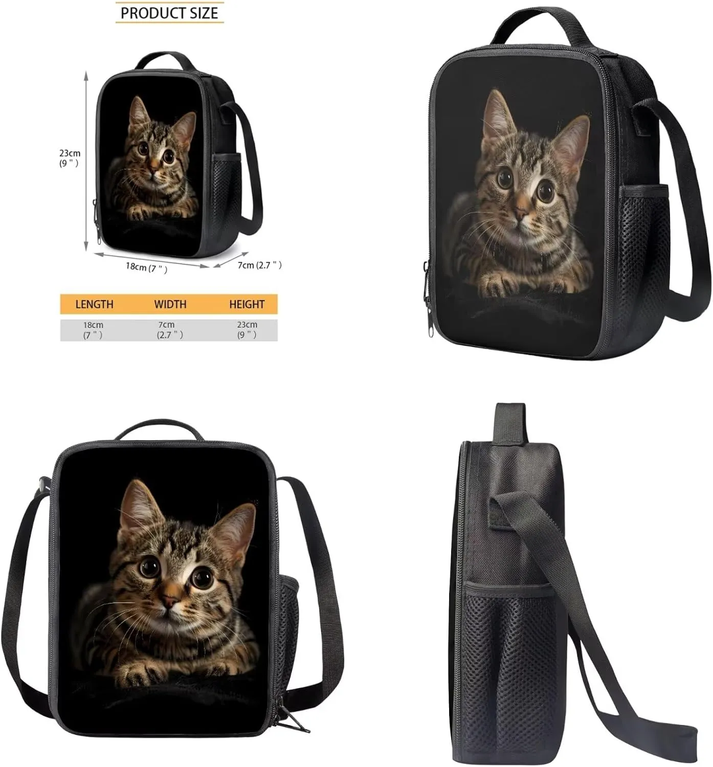 HUGS IDEA 3d Cat Backpack with Lunch Box Cute Animal School Bookbags for 6Th Grade Girls Middle School Backpack Set 4 in 1Kids Bookbags Set with Lunch Box Lightweight School Bag Set