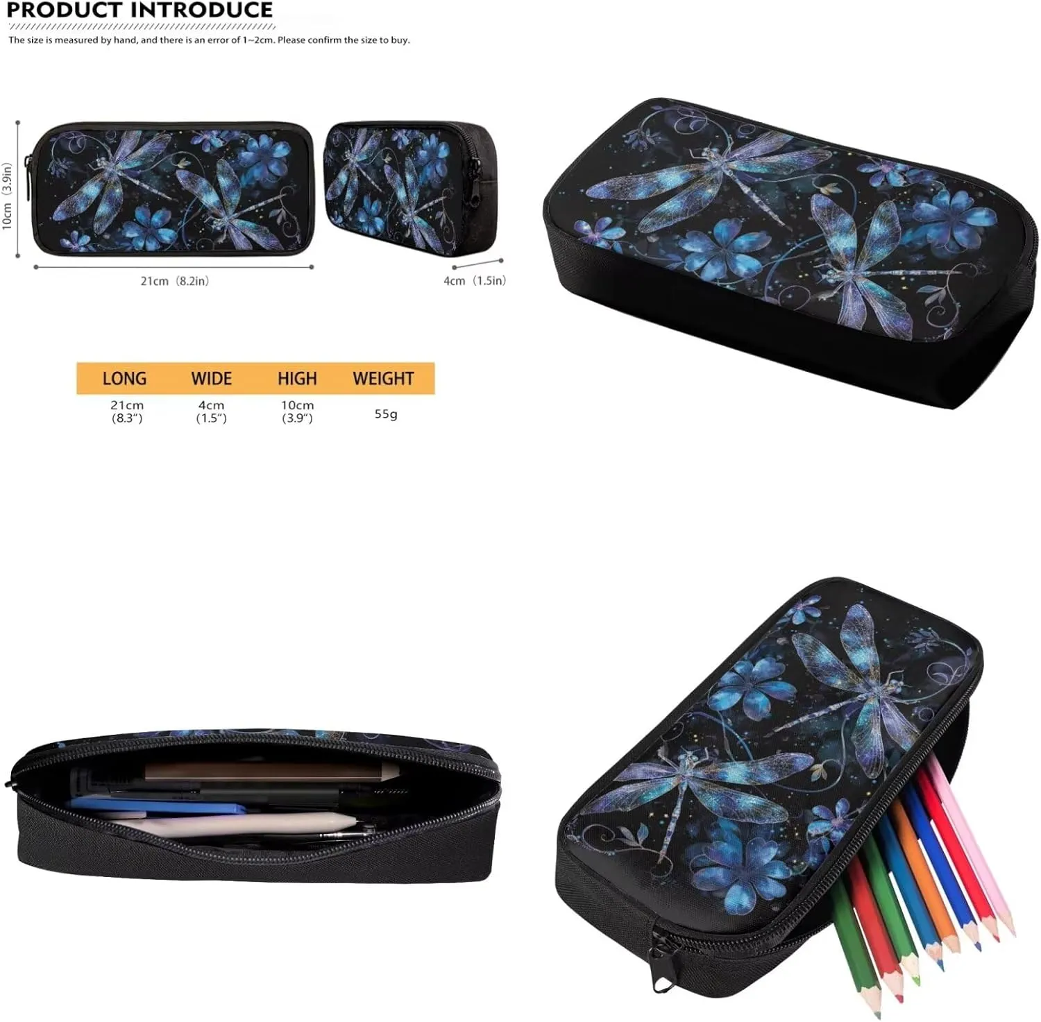 HUGS IDEA Aesthetic Kids Backpack with Matching Lunch Box for Girls Blue Dragonfly Backpack for School Girls 4 Pcs Girls School Bag Set for Elementary Middle School Kids Casual Hiking Daypack