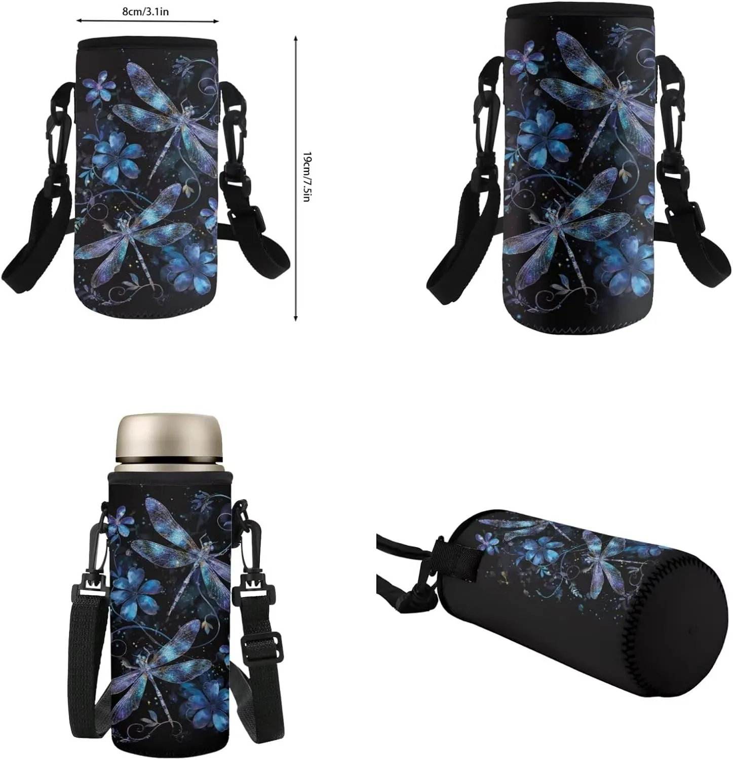 HUGS IDEA Aesthetic Kids Backpack with Matching Lunch Box for Girls Blue Dragonfly Backpack for School Girls 4 Pcs Girls School Bag Set for Elementary Middle School Kids Casual Hiking Daypack