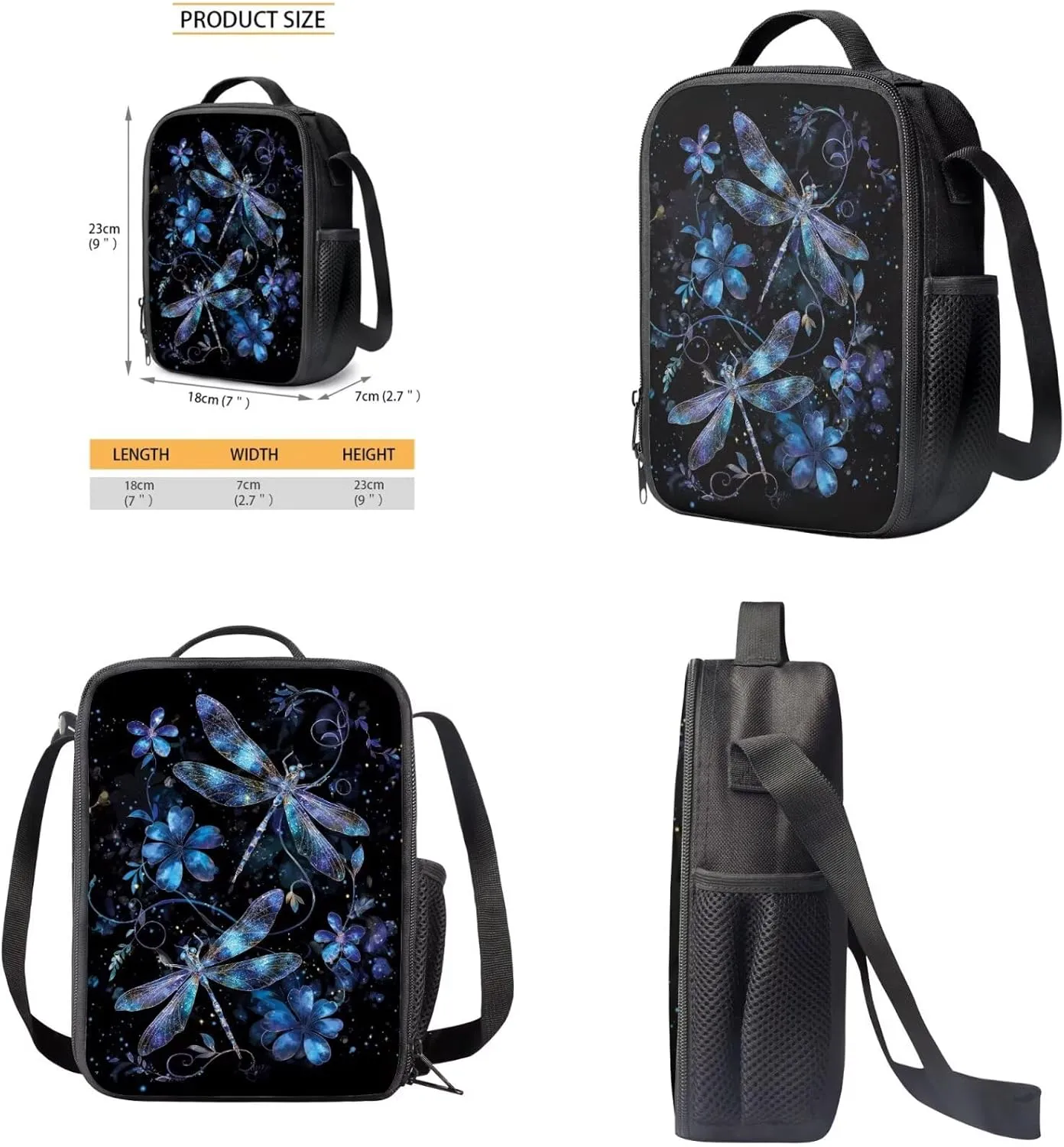 HUGS IDEA Aesthetic Kids Backpack with Matching Lunch Box for Girls Blue Dragonfly Backpack for School Girls 4 Pcs Girls School Bag Set for Elementary Middle School Kids Casual Hiking Daypack