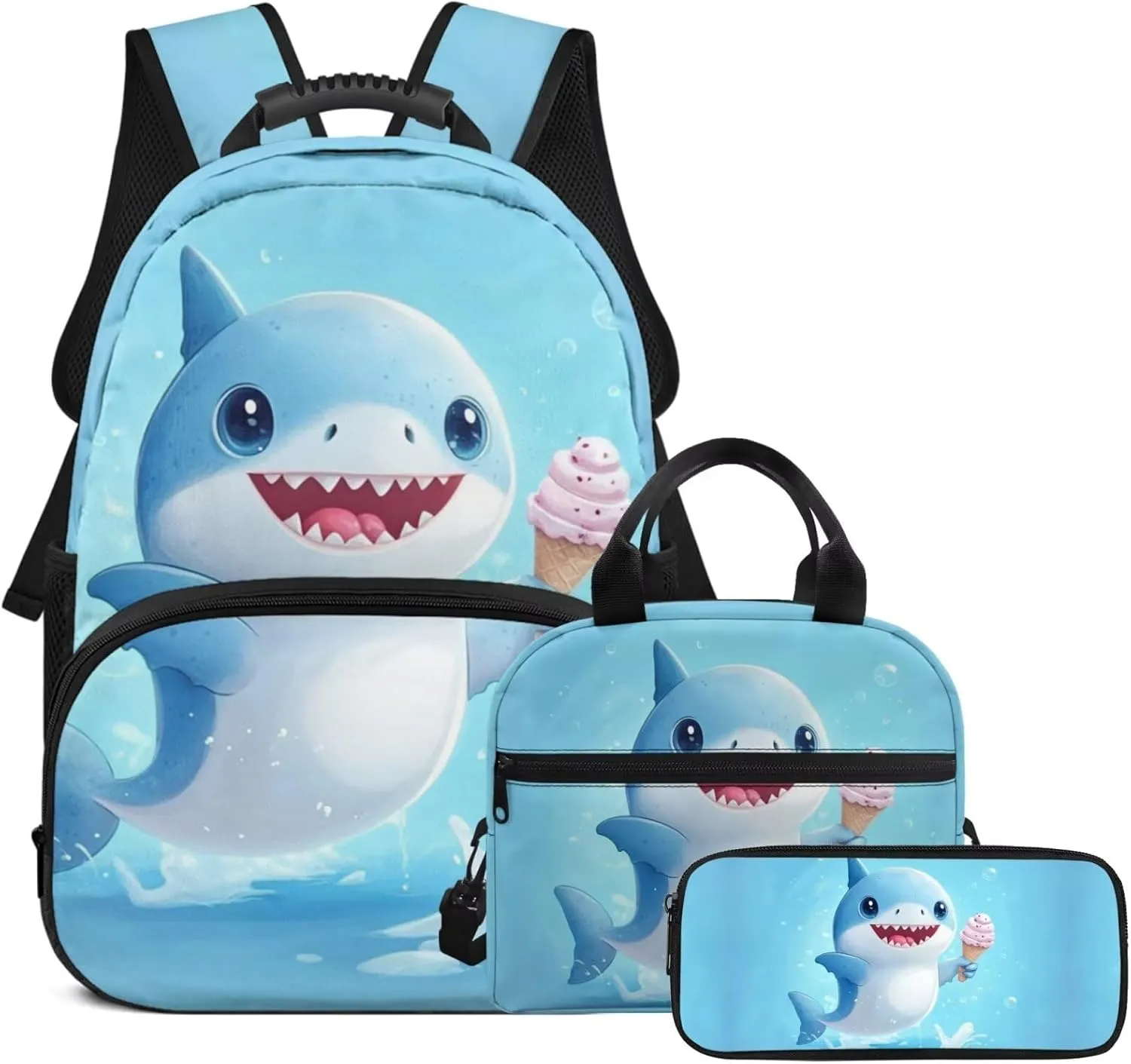 HUGS IDEA Baby Shark Backpack for Girls 3-5 Cute Kids Backpack for Elementary School Girls School Bag with Lunch Bag Pencil Case Lightweight Back Pack for Kids Children Schoolbag Set