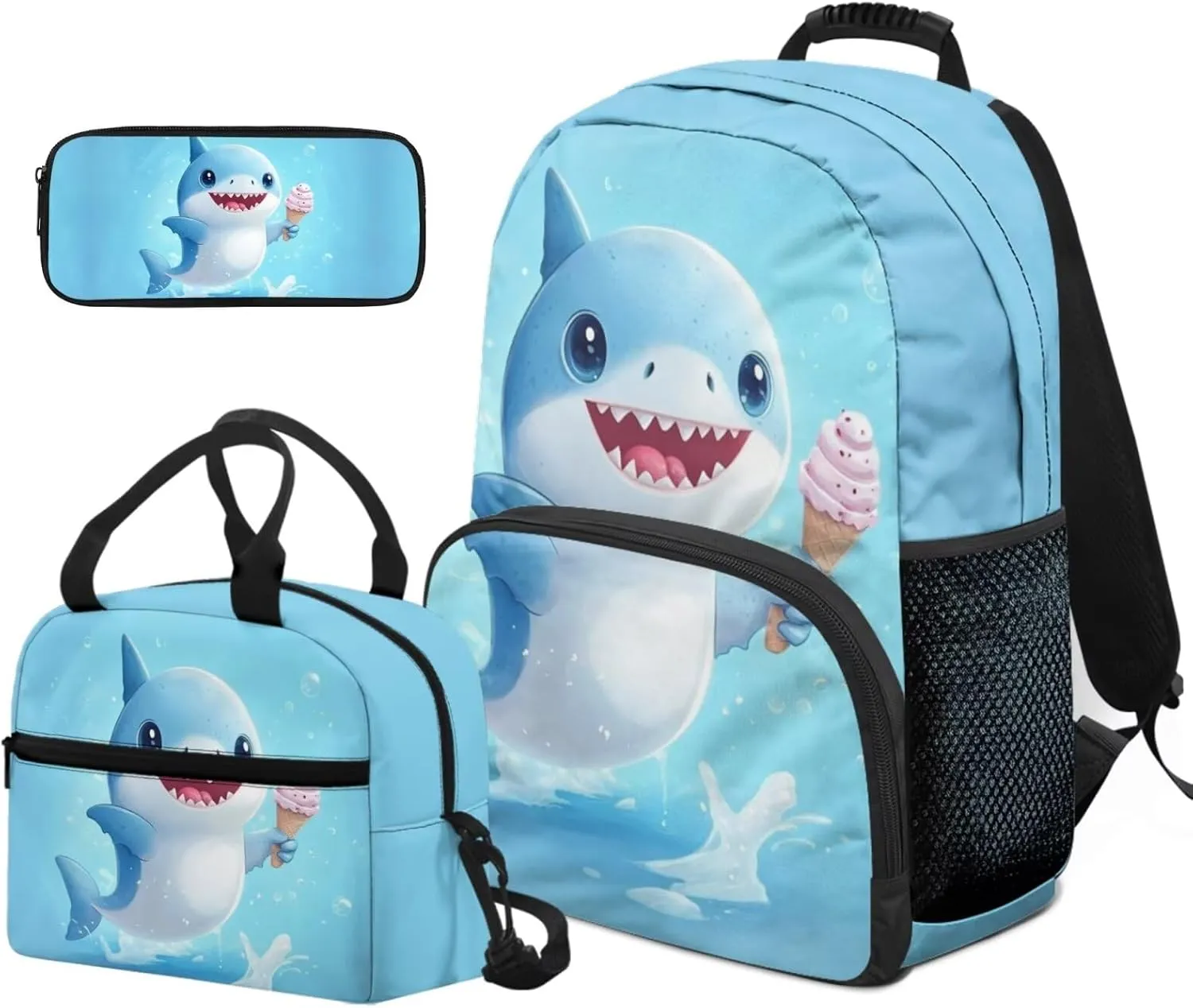 HUGS IDEA Baby Shark Backpack for Girls 3-5 Cute Kids Backpack for Elementary School Girls School Bag with Lunch Bag Pencil Case Lightweight Back Pack for Kids Children Schoolbag Set