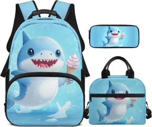 HUGS IDEA Baby Shark Backpack for Girls 3-5 Cute Kids Backpack for Elementary School Girls School Bag with Lunch Bag Pencil Case Lightweight Back Pack for Kids Children Schoolbag Set