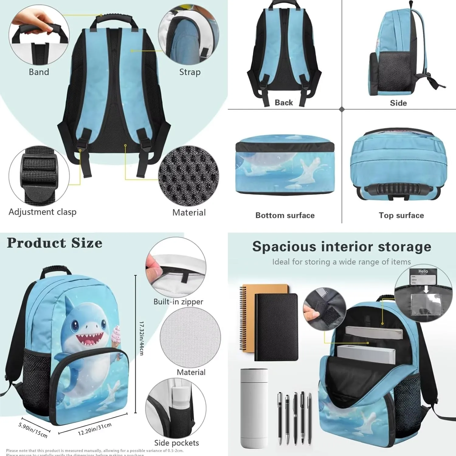HUGS IDEA Baby Shark Backpack for Girls 3-5 Cute Kids Backpack for Elementary School Girls School Bag with Lunch Bag Pencil Case Lightweight Back Pack for Kids Children Schoolbag Set
