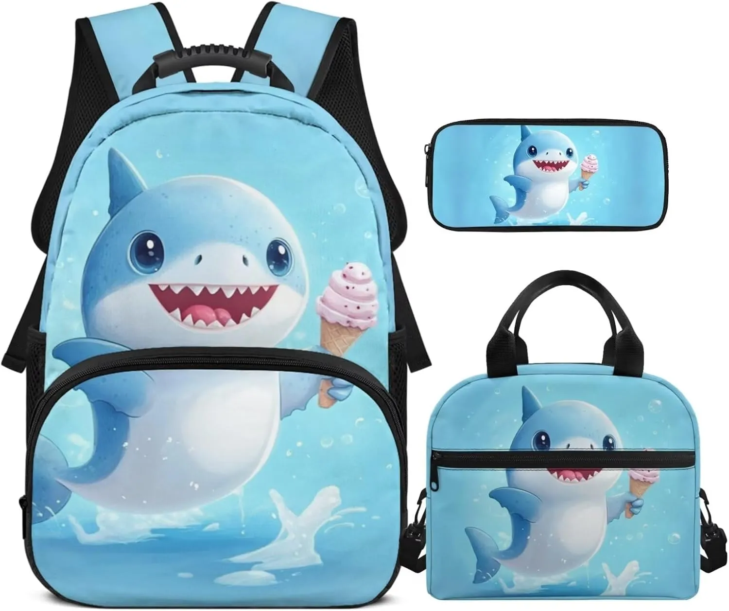 HUGS IDEA Baby Shark Backpack for Girls 3-5 Cute Kids Backpack for Elementary School Girls School Bag with Lunch Bag Pencil Case Lightweight Back Pack for Kids Children Schoolbag Set