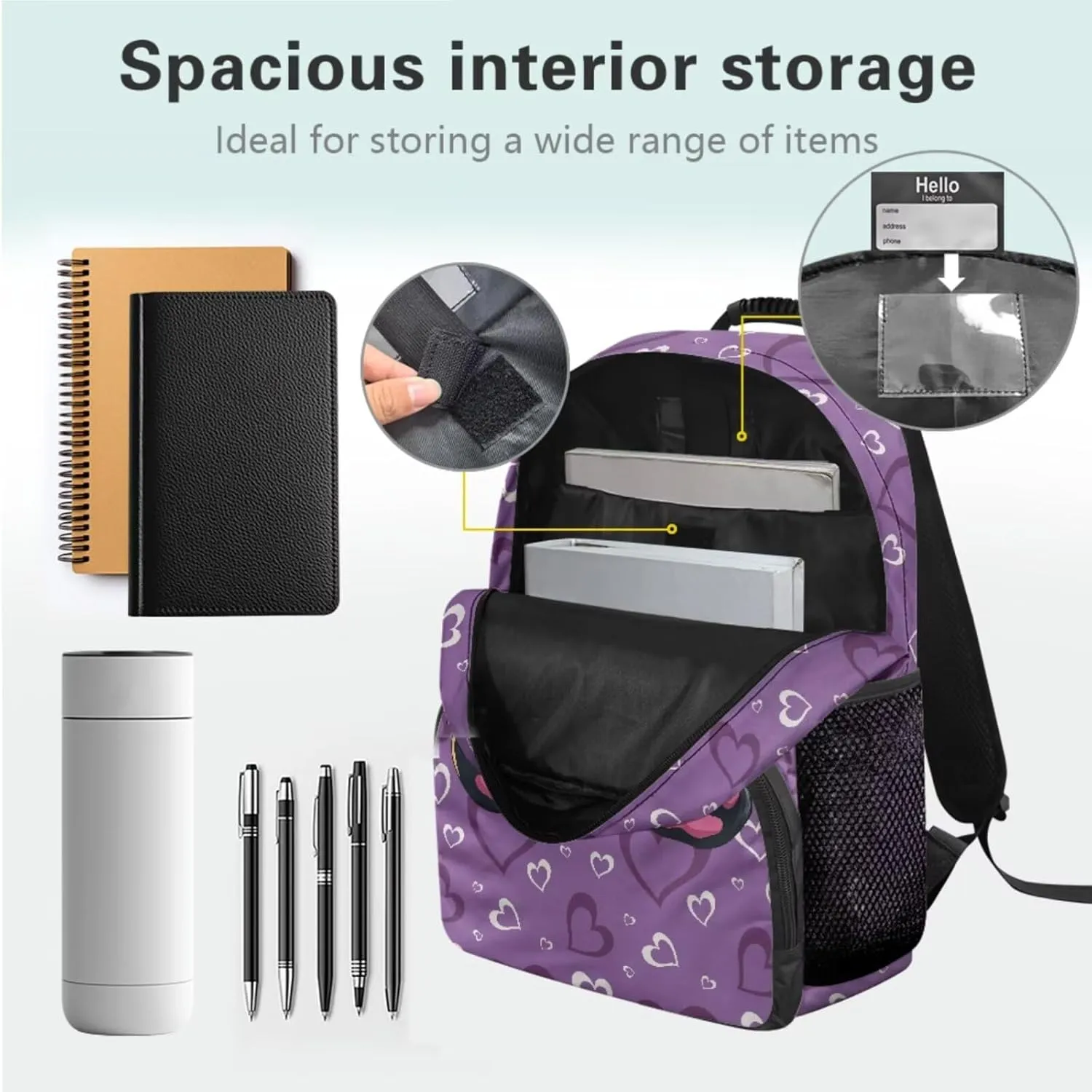 HUGS IDEA Black Cat Girls Backpack and Lunch Box Set for Kids 4-6 Love Print School Bag for Elementary Girls 4 Piece Book Bag Set with Lunch Box Pencil Case and Keychain Mochilas Para NiñA