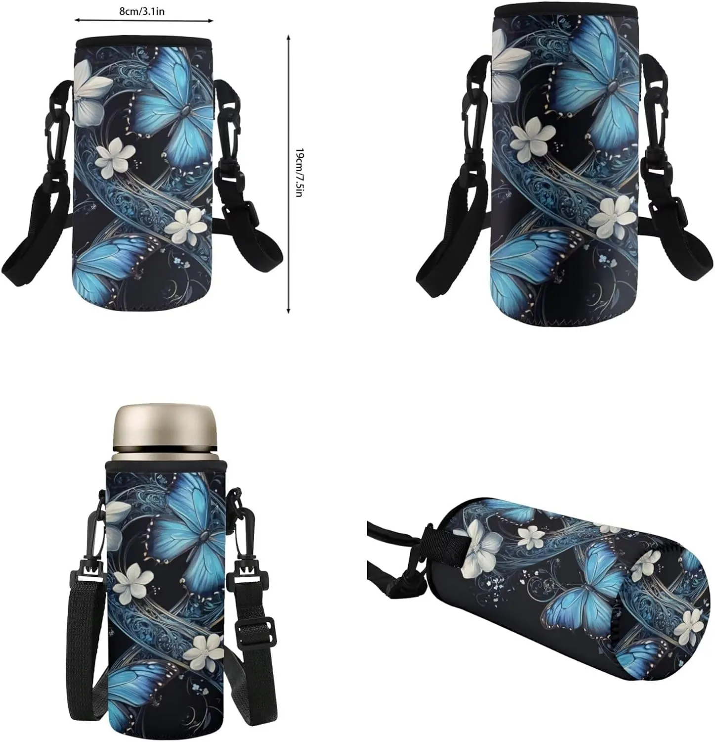 HUGS IDEA Blue Butterfly Backpack for Girls for School Bookbag for Girls 8-10 School Backpack with Lunch Bag Pencil Case Bottle Sleeve Kids School Bag Set for Elementary School 4 in 1Set