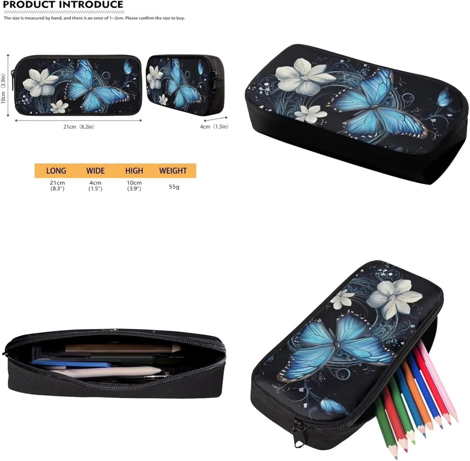 HUGS IDEA Blue Butterfly Backpack for Girls for School Bookbag for Girls 8-10 School Backpack with Lunch Bag Pencil Case Bottle Sleeve Kids School Bag Set for Elementary School 4 in 1Set
