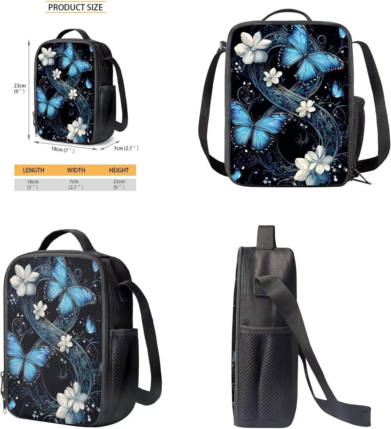 HUGS IDEA Blue Butterfly Backpack for Girls for School Bookbag for Girls 8-10 School Backpack with Lunch Bag Pencil Case Bottle Sleeve Kids School Bag Set for Elementary School 4 in 1Set