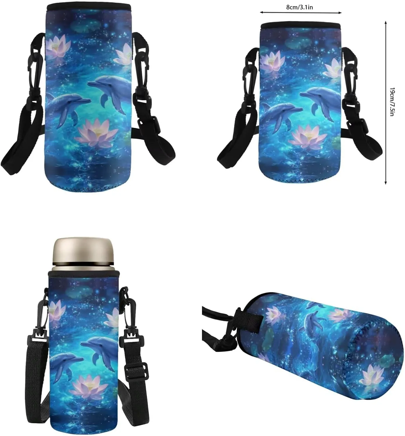 HUGS IDEA Blue Dolphin Backpack for Girls with Lunch Box Sea Animal School Bag for Kids 10-12 School Backpack Set and Lunch Box for Girls 4 Pieces School Bookbag for Middle School Daypack