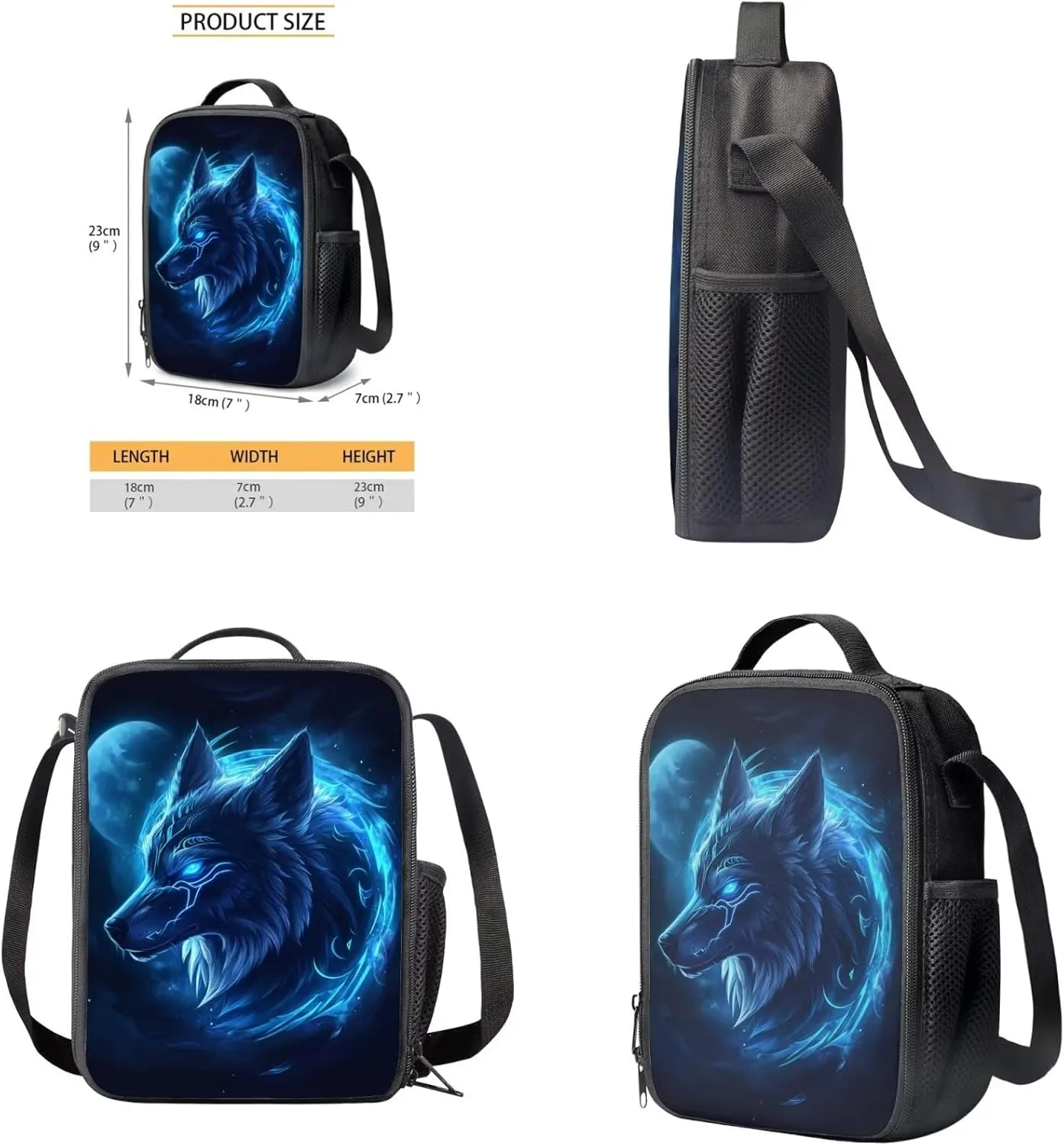 HUGS IDEA Blue Wolf Backpack for Boys with Lunch Box Cool Kids Bookbag for Boys 6-8 Animal School Backpack for Elementary School Boys Book Bag Set Lightweight Children's Schoolbag Set for Boys