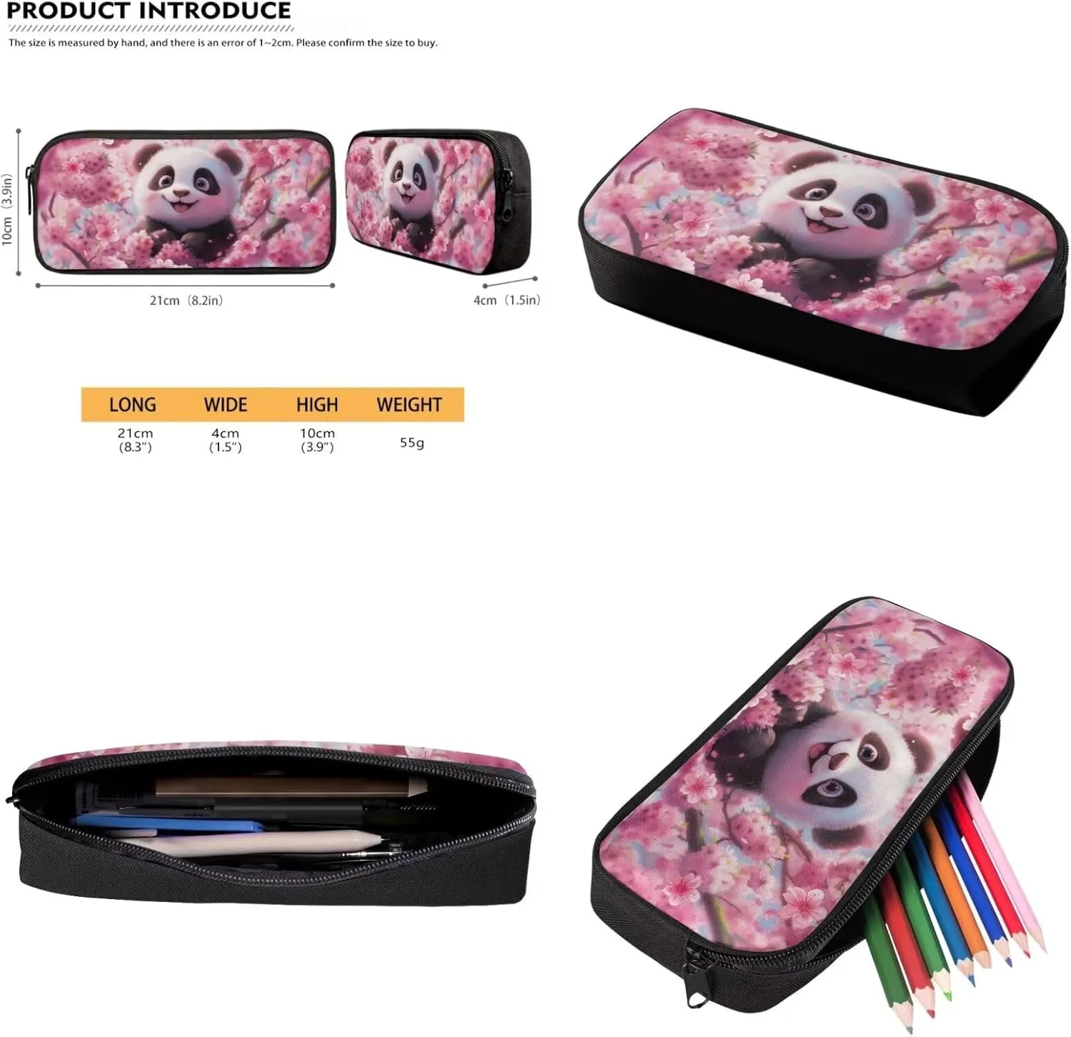 HUGS IDEA Cherry Blossom Panda Backpack for Kids School Bookbag for Girls 8-12 Pink School Bag Set with Lunch Bag Lightweight Kids Backpack with Bookmark 4 Piece Book Bag Set for Girls