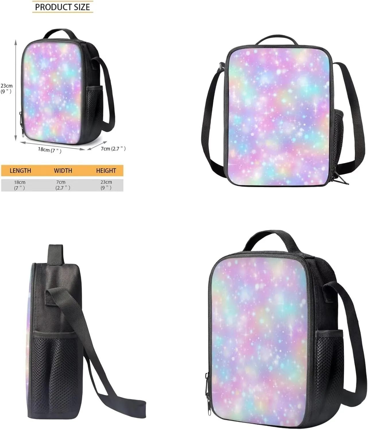 HUGS IDEA Colorful Rainbow Backpack for School Girls Bookbag with Lunch Box Large Capacity School Bookbag Set for Elementary Girls 4 in 1 School Bag for 6th Grade Girls Travel Rusksack