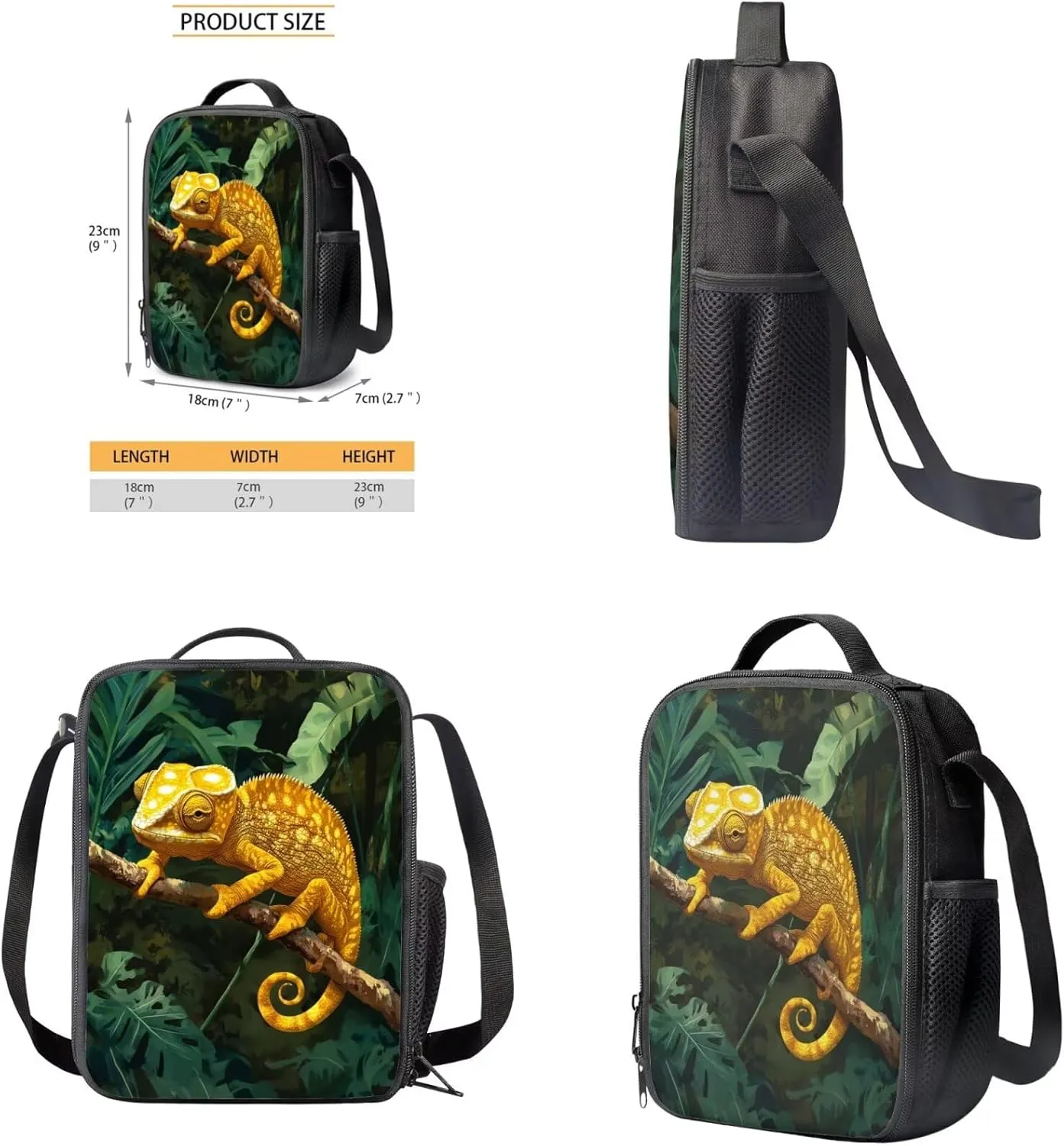 HUGS IDEA Cool Chameleon Backpack for for Boys Cool Boys School Bag with Lunch Bag for Ages 10-12 Lightweight Kids Bookbag for Middle School 17 Inch Schoobag Set for Boys Travel Bag