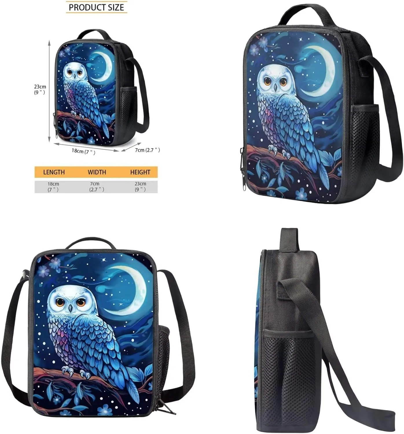 HUGS IDEA School Backpack for Girls with Lunch Box Blue Owl Kids Backpack for Girls 4 Pieces Kids Bookbag Set for Elementary School Girls Lightweight School Bag Set Kids Casual Daypack