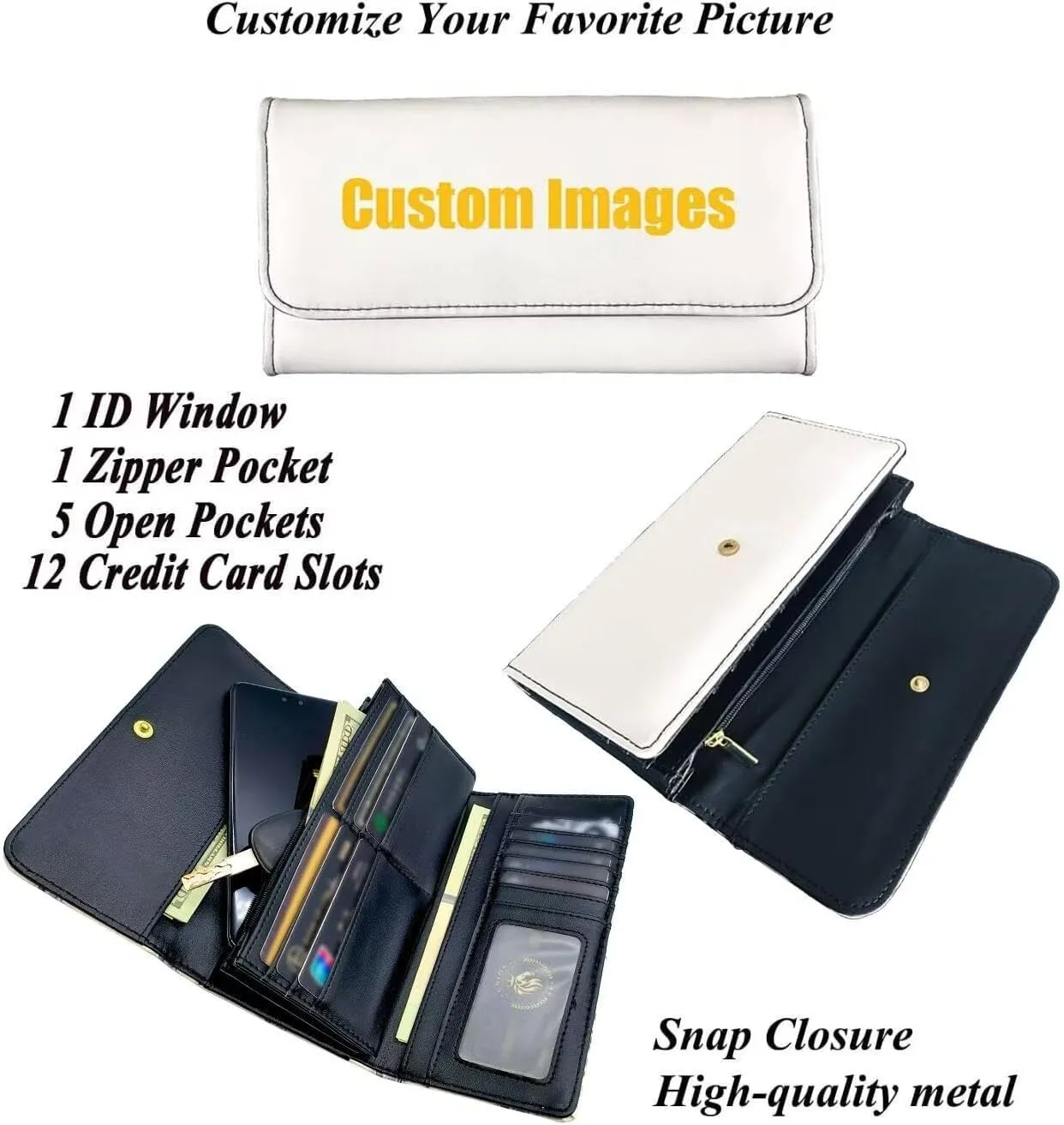 Hummingbird Flowers Women Wallet Long Trifold Billfold Checkbook Wallets, Color Neon Art PU Leathers Wallet Purse Credit Card Holder