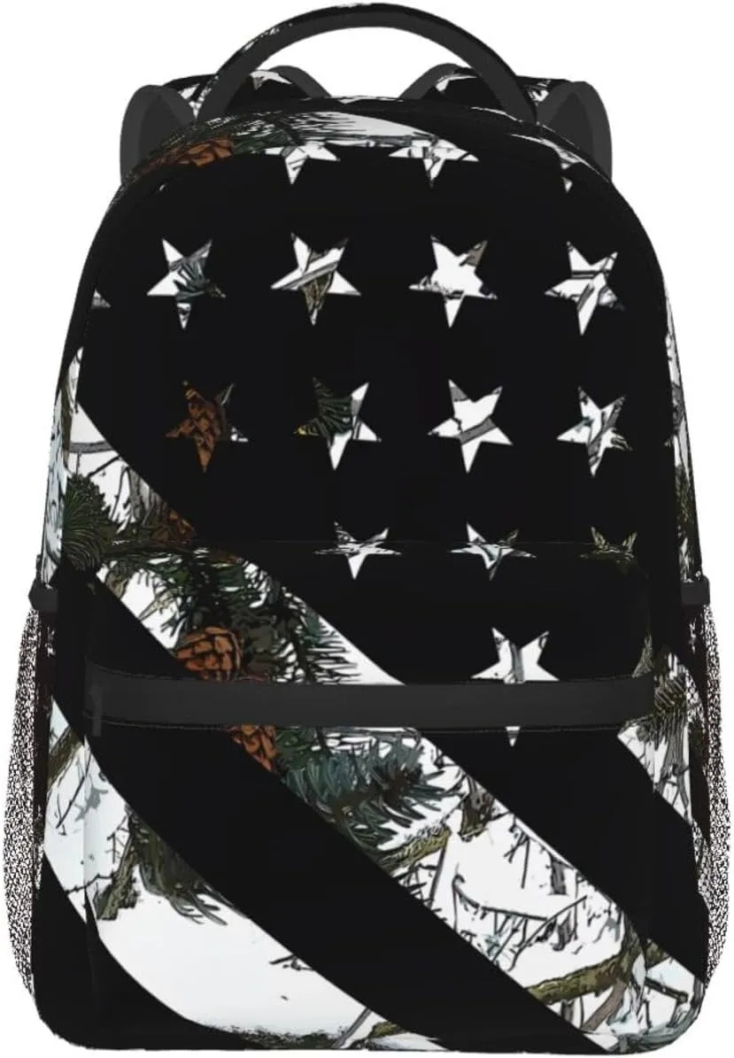 Hunting Snow Camouflage Flag Backpack Casual Laptop Backpack Double Shoulder Bag Lightweight Backpack For Women Men Travel