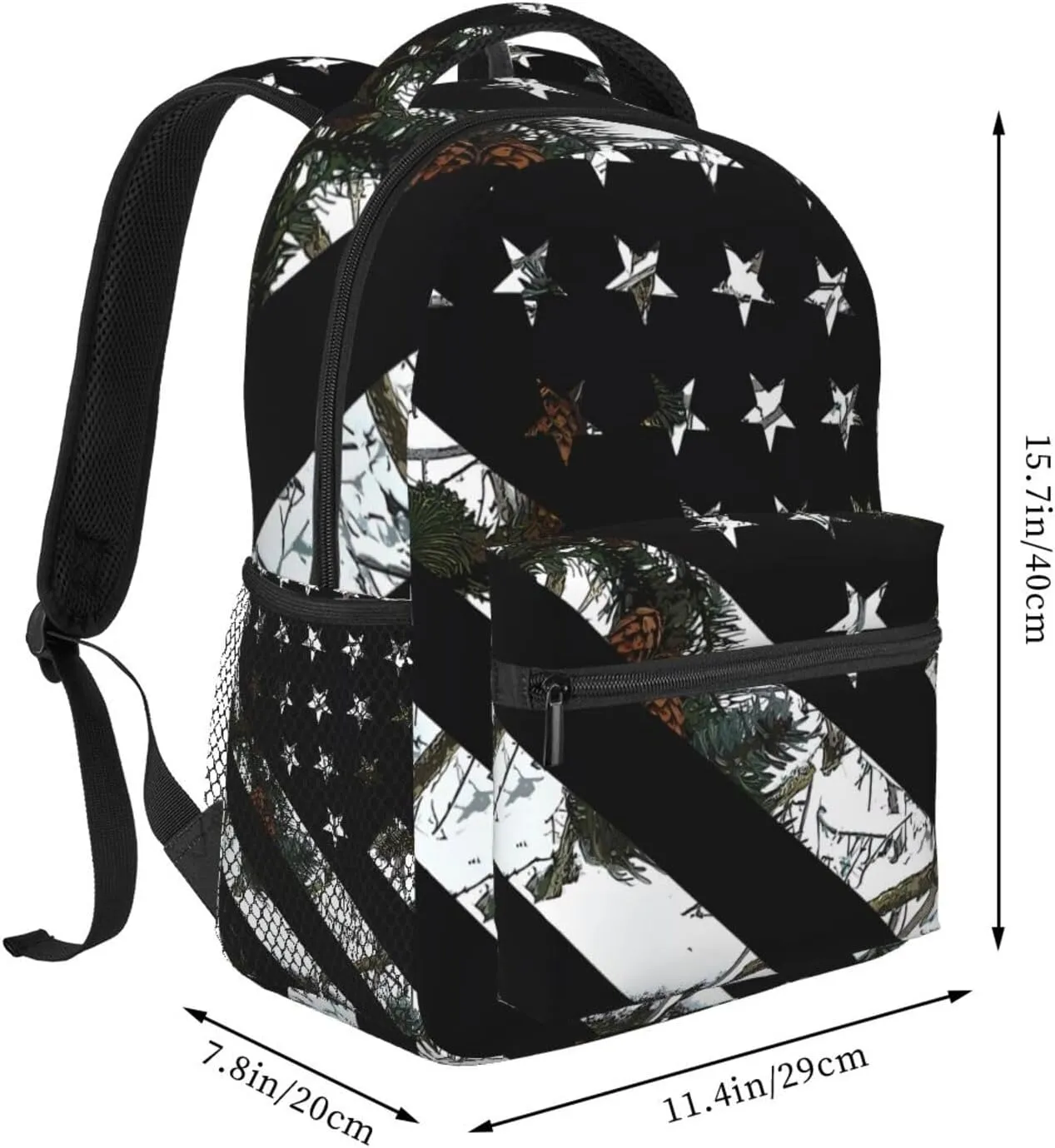 Hunting Snow Camouflage Flag Backpack Casual Laptop Backpack Double Shoulder Bag Lightweight Backpack For Women Men Travel