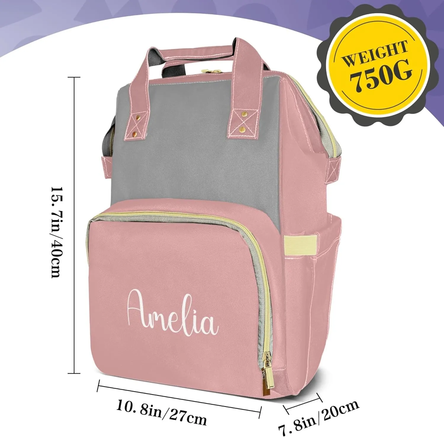 HUTARIO Custom Diaper Bag for Boy Girl Personalized Nylon Mommy Backpack with Name, Waterproof, Multifunctional