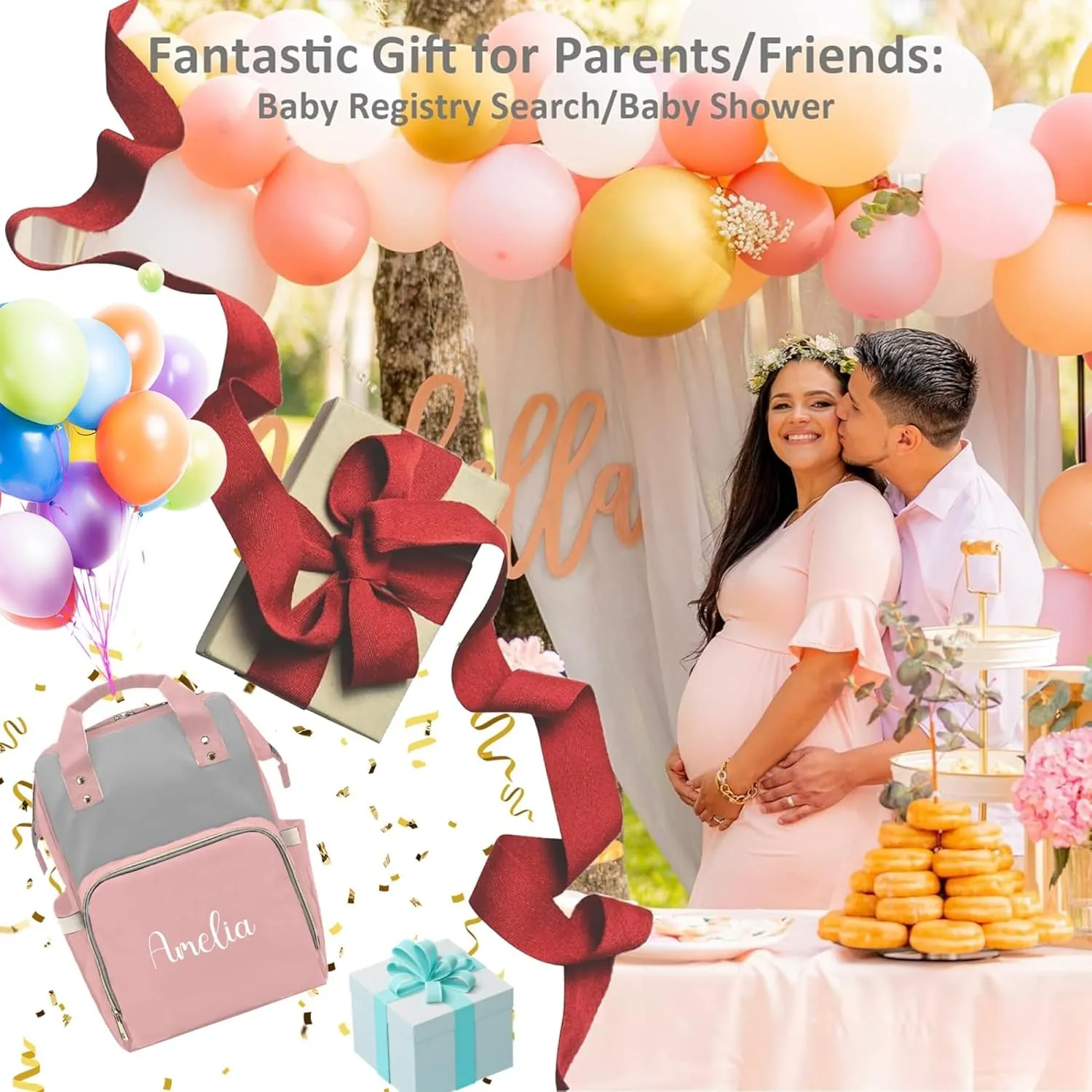 HUTARIO Custom Diaper Bag for Boy Girl Personalized Nylon Mommy Backpack with Name, Waterproof, Multifunctional