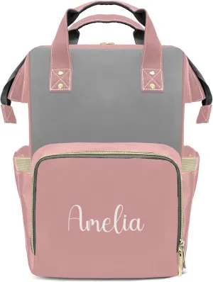 HUTARIO Custom Diaper Bag for Boy Girl Personalized Nylon Mommy Backpack with Name, Waterproof, Multifunctional