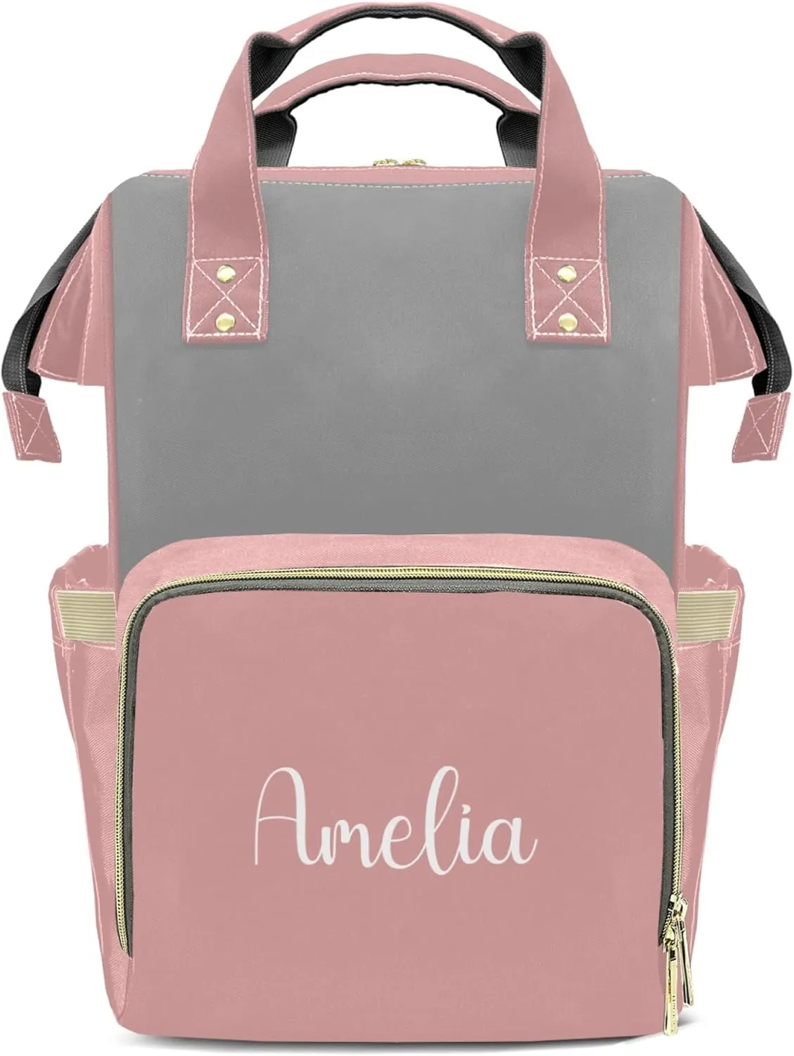 HUTARIO Custom Diaper Bag for Boy Girl Personalized Nylon Mommy Backpack with Name, Waterproof, Multifunctional