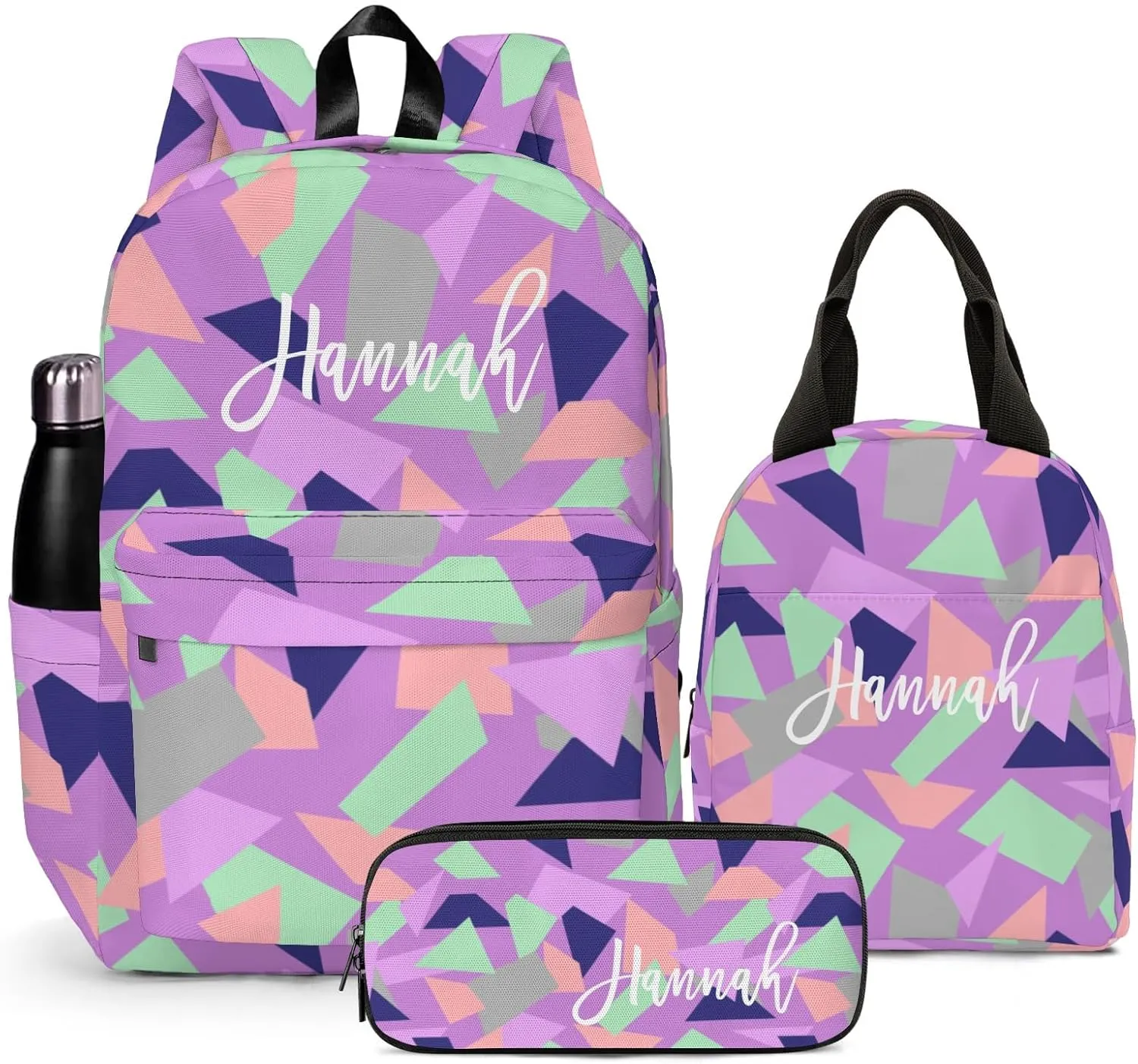 HUTARIO Personalized Backpack for School, Girls Kids Name Bookbag Elementary School Backpack Set with Lunch Bag Box and Pencil Case, Waterproof Lightweight 16.8”