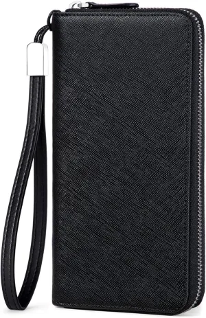 Huztencor Long Wallets for Men Leather RFID Blocking Bifold Wallet with Zipper