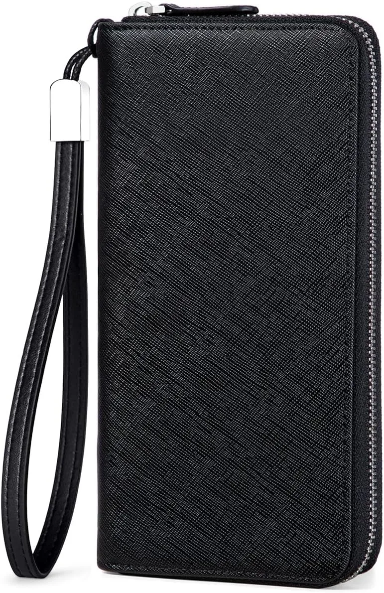 Huztencor Long Wallets for Men Leather RFID Blocking Bifold Wallet with Zipper