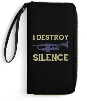 I Destroy Silence Trumpet Portable Long Wallet for Women Men Zipped Travel Purse Credit Card Holder Coin Pouch