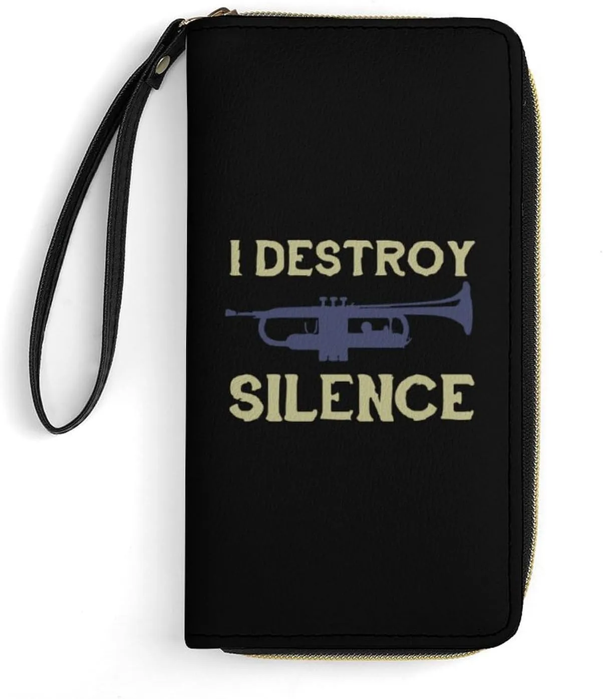 I Destroy Silence Trumpet Portable Long Wallet for Women Men Zipped Travel Purse Credit Card Holder Coin Pouch