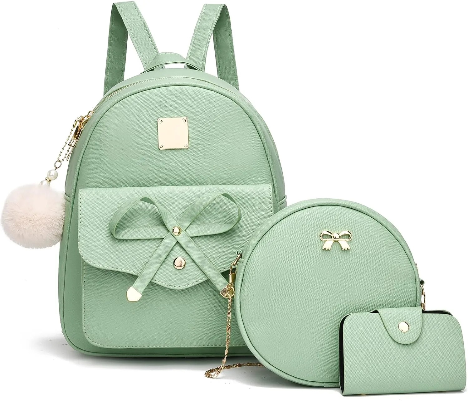 I IHAYNER Girls Bowknot 3-Pieces Fahsion Leather Backpack Backpack Purse for Women Rucksack for Ladies Shoulder Bag