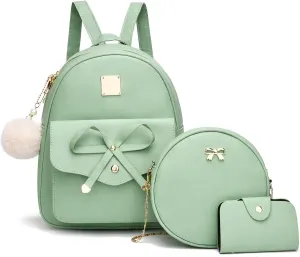 I IHAYNER Girls Bowknot 3-Pieces Fahsion Leather Backpack Backpack Purse for Women Rucksack for Ladies Shoulder Bag
