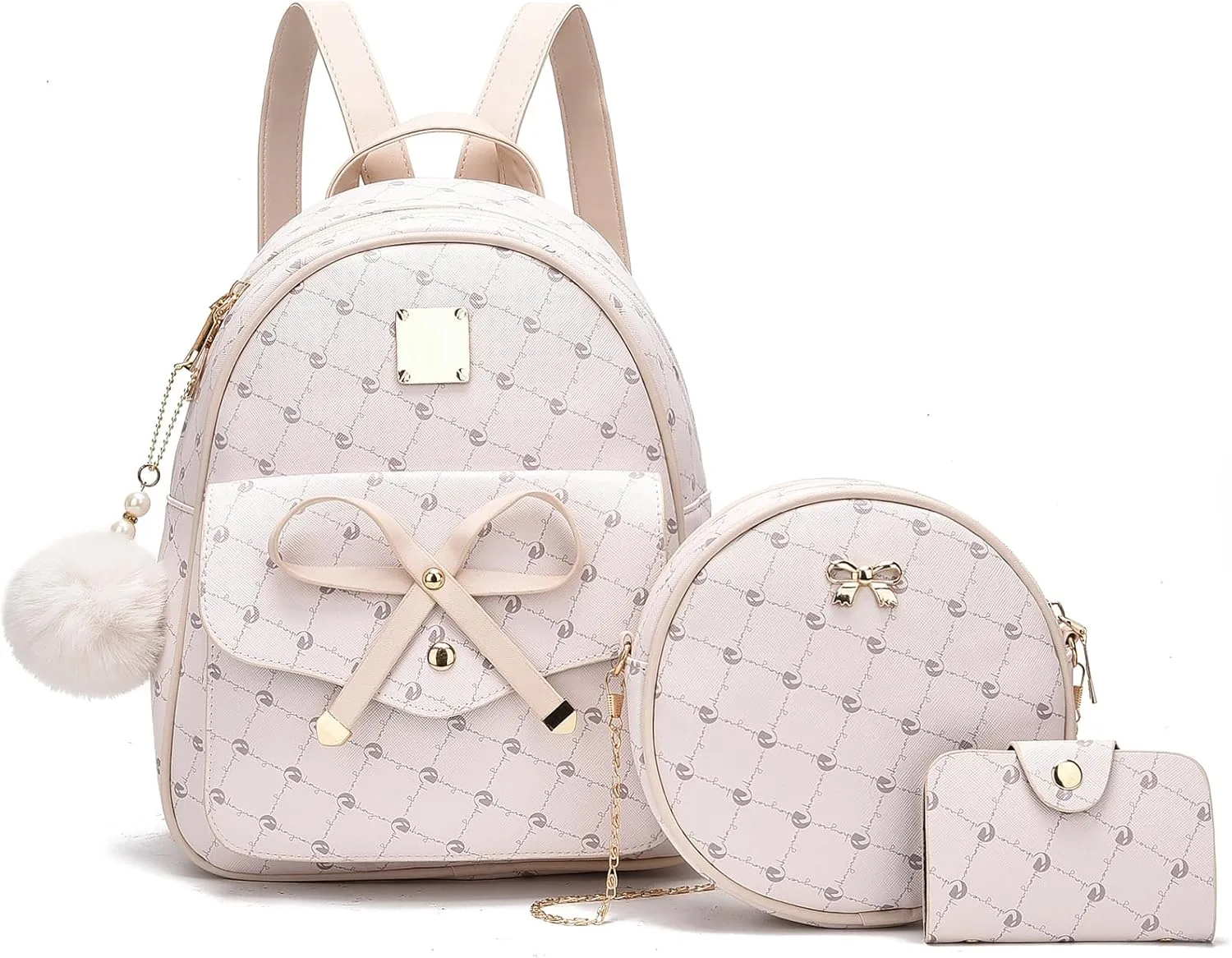 I IHAYNER Girls Bowknot 3-Pieces Fahsion Leather Backpack Backpack Purse for Women Rucksack for Ladies Shoulder Bag