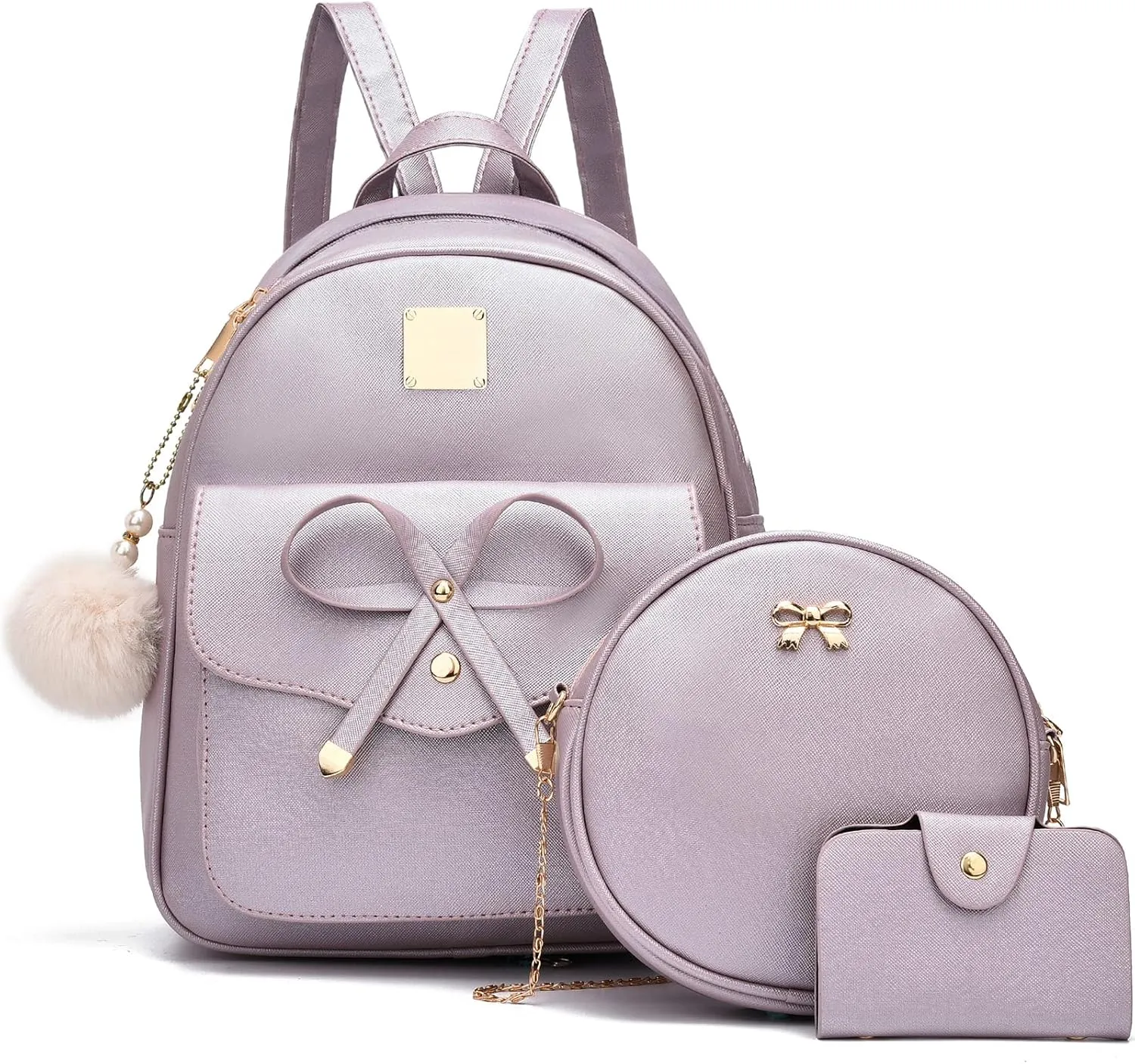I IHAYNER Girls Bowknot 3-Pieces Fahsion Leather Backpack Backpack Purse for Women Rucksack for Ladies Shoulder Bag