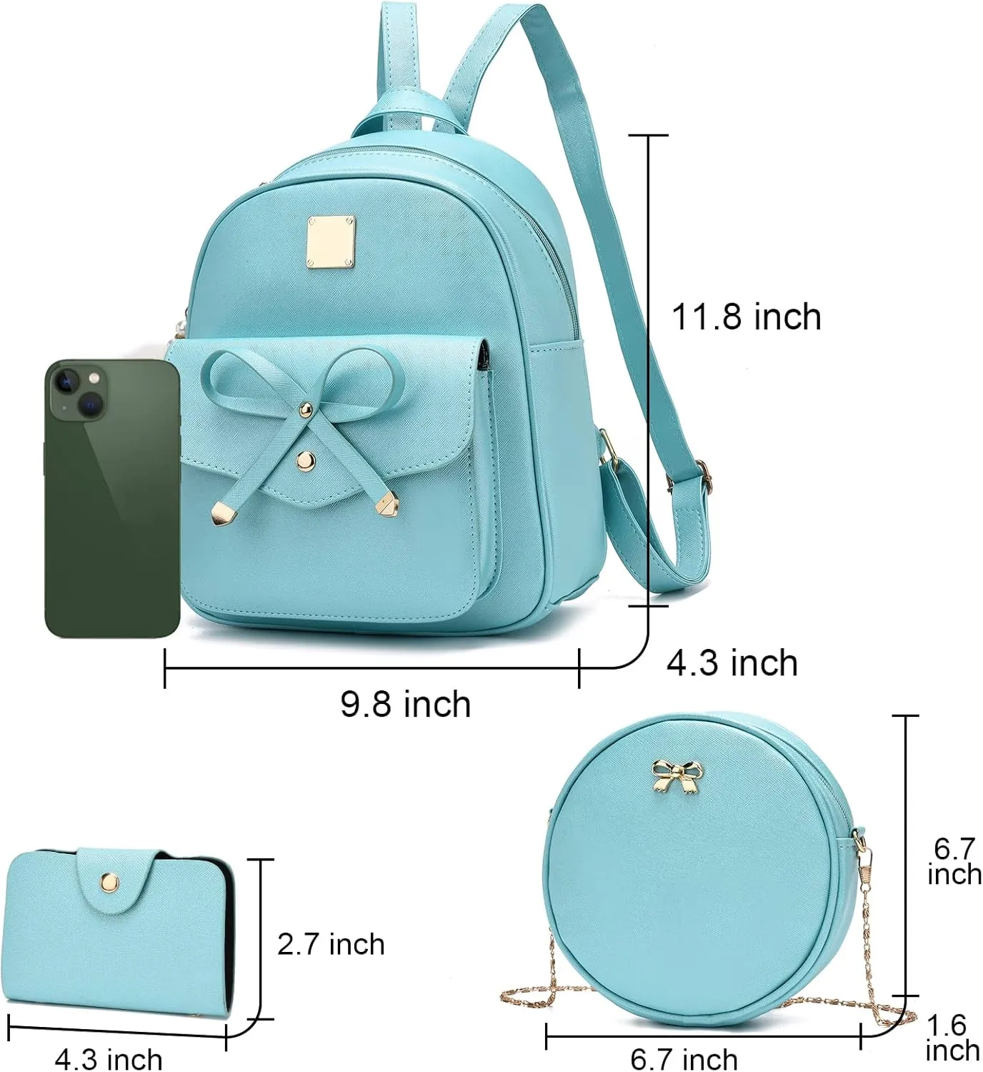 I IHAYNER Girls Bowknot 3-Pieces Fahsion Leather Backpack Backpack Purse for Women Rucksack for Ladies Shoulder Bag