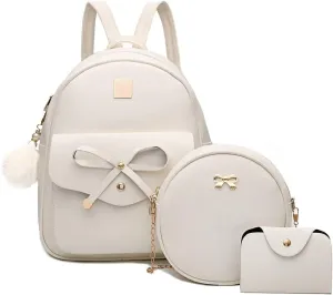 I IHAYNER Girls Bowknot 3-Pieces Fahsion Leather Backpack Backpack Purse for Women Rucksack for Ladies Shoulder Bag