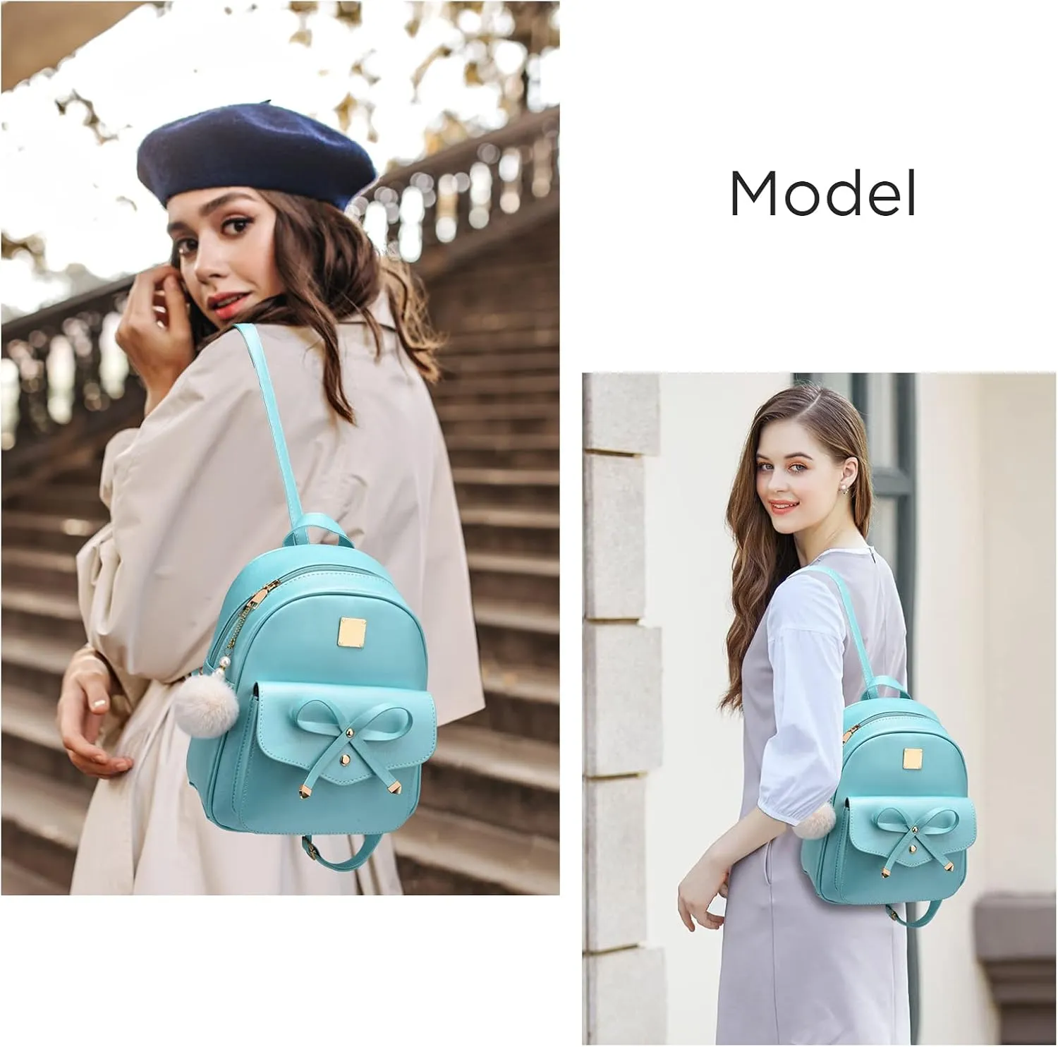 I IHAYNER Girls Bowknot 3-Pieces Fahsion Leather Backpack Backpack Purse for Women Rucksack for Ladies Shoulder Bag