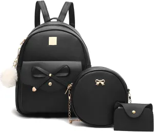 I IHAYNER Girls Bowknot 3-Pieces Fahsion Leather Backpack Backpack Purse for Women Rucksack for Ladies Shoulder Bag