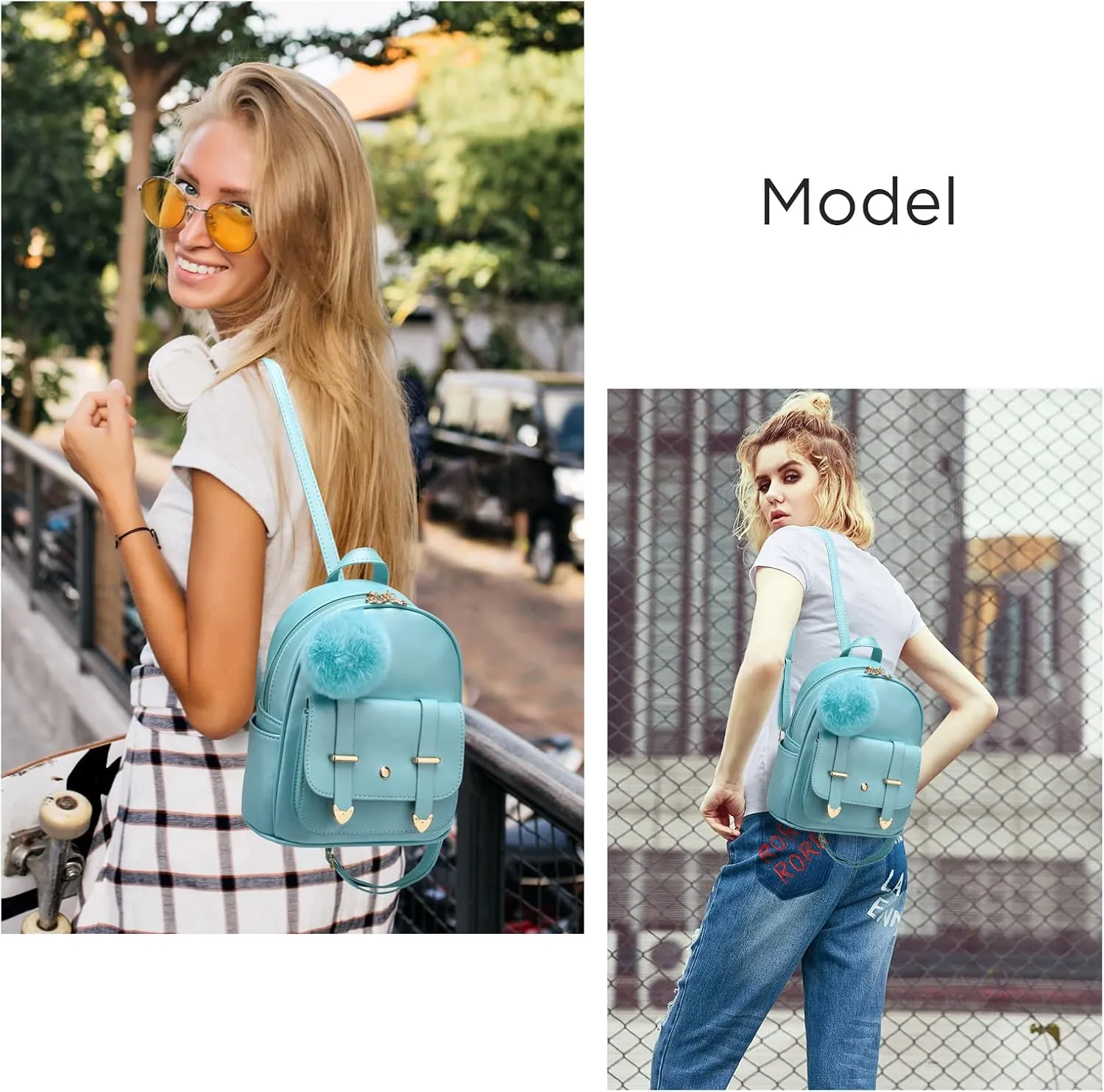I IHAYNER Girls Fashion Backpack Mini Backpack Purse for Women Teenage Girls Purses PU Leather Pompom Backpack Shoulder Bag