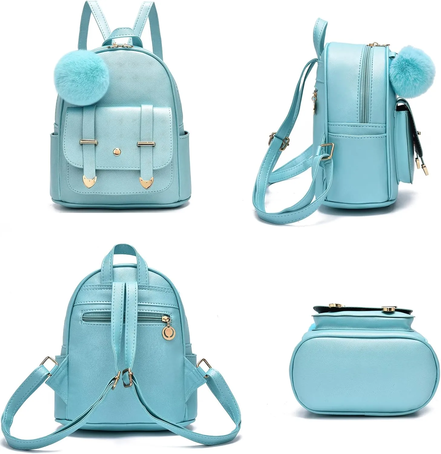 I IHAYNER Girls Fashion Backpack Mini Backpack Purse for Women Teenage Girls Purses PU Leather Pompom Backpack Shoulder Bag