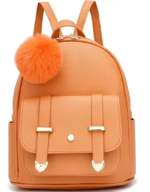 I IHAYNER Girls Fashion Backpack Mini Backpack Purse for Women Teenage Girls Purses PU Leather Pompom Backpack Shoulder Bag