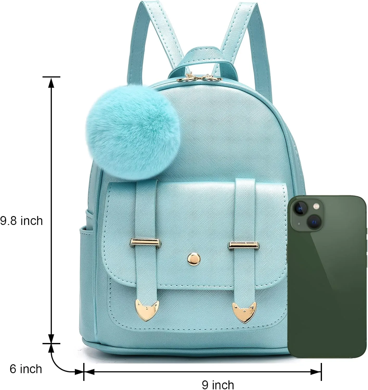 I IHAYNER Girls Fashion Backpack Mini Backpack Purse for Women Teenage Girls Purses PU Leather Pompom Backpack Shoulder Bag