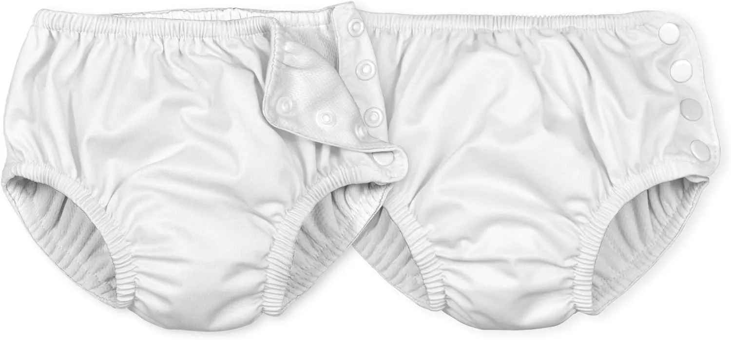 i play. by green sprouts Snap Reusable Swim Diaper (2pk) | No other diaper necessary, UPF 50  protection,White/Snap,18 Months