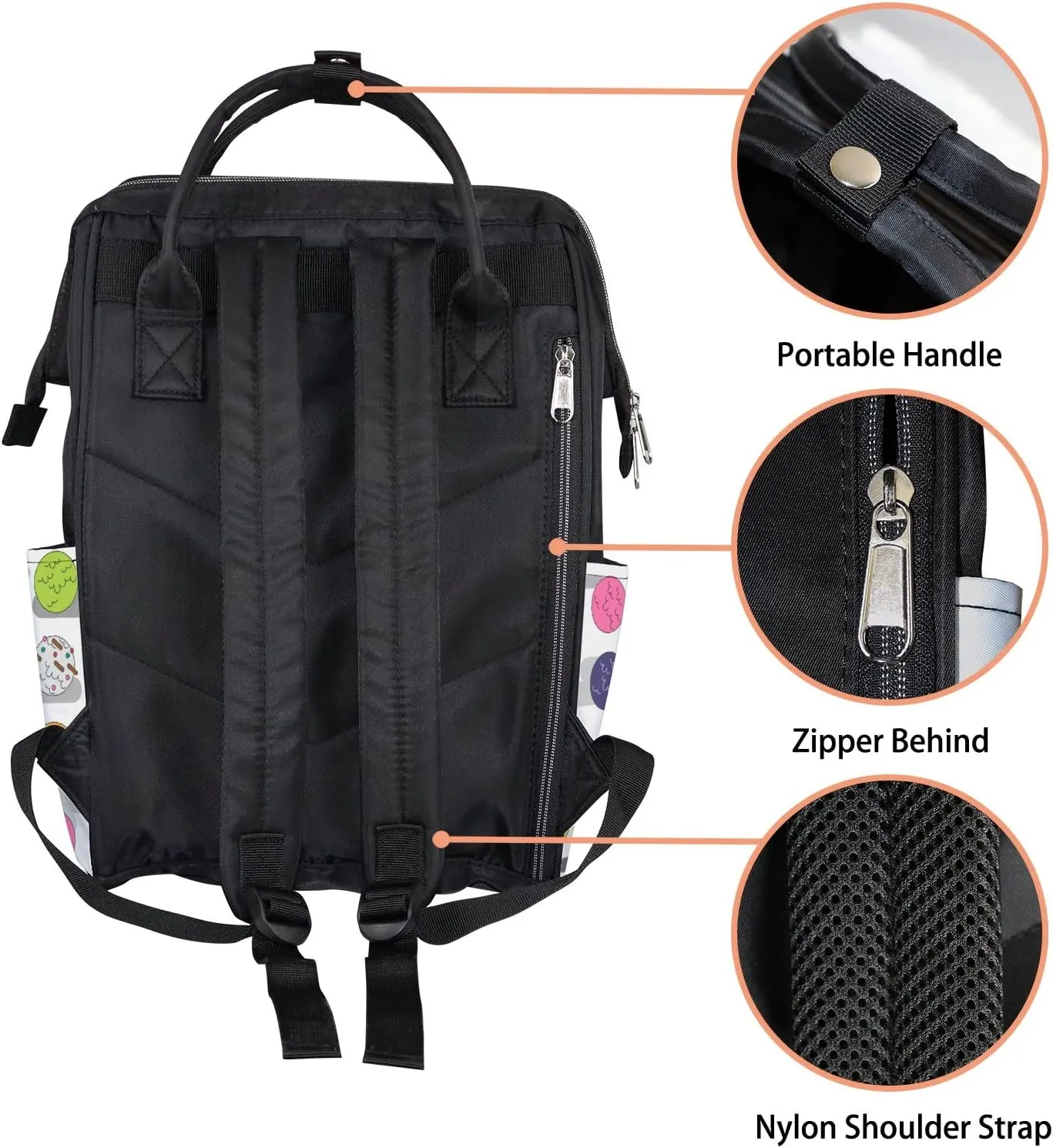 Ice Cream Form Balls Diaper Bag Backpack Waterproof Backpack Baby Nappy Changing Bag for Travel Large Capacity Durable and Stylish for Woman