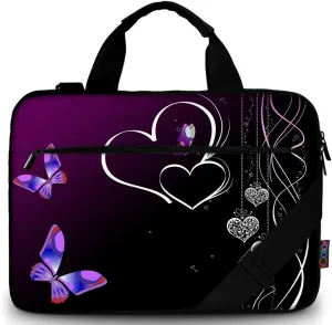 icolor 15 15.6 Inch Laptop Messenger Bag Protective Shoulder Case -Purple Heart & Butterfly